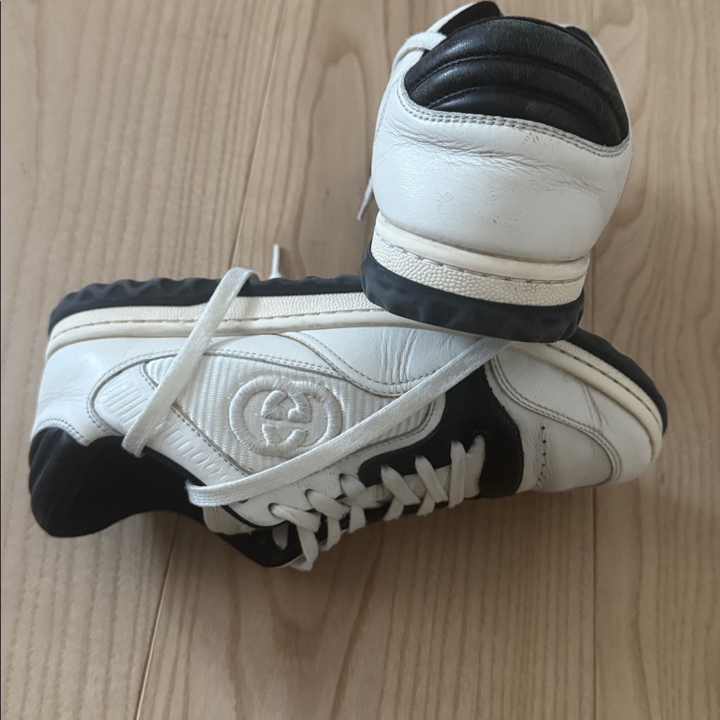 Gucci Embroidered Leather Sneakers - White W/Black Accents - Size 36 Like New
